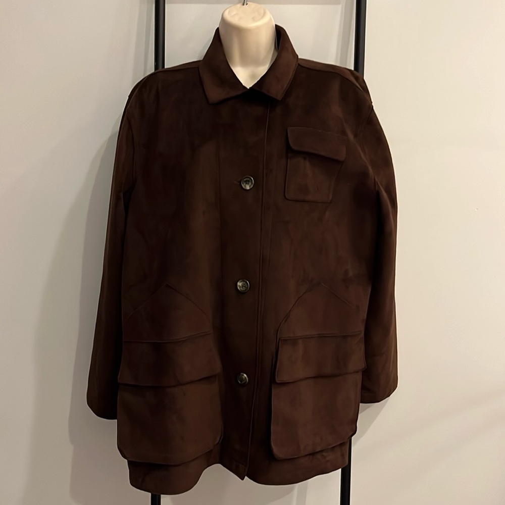 Lauren Ralph Lauren Size L Brown Faux Suede Jacket Luxury